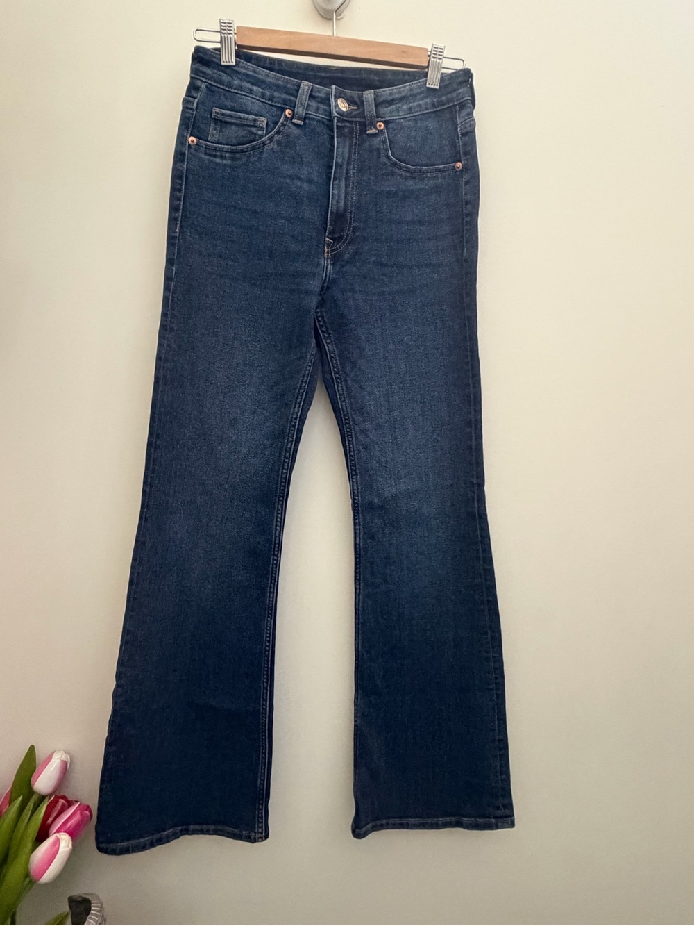 H&M Dark Blue High-Rise Flare Jeans